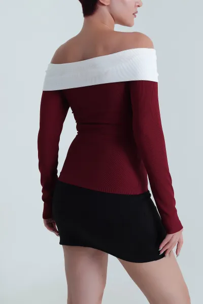 Bordo Madonna Yaka Ottoman Kadın Bluz 482891