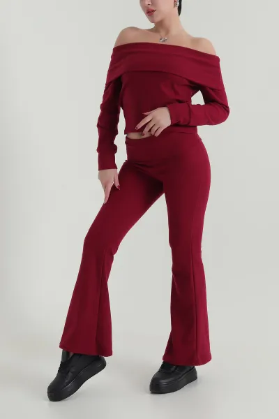Bordo Madonna Yaka Selanik Kadın İkili Takım 418660