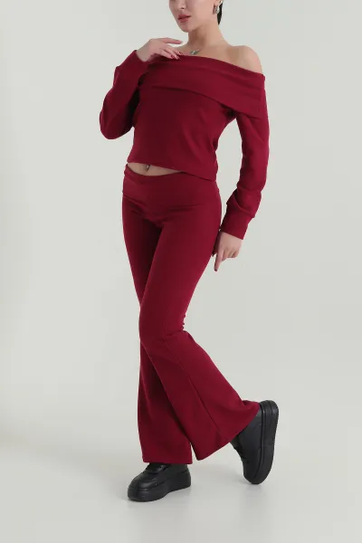 Bordo Madonna Yaka Selanik Kadın İkili Takım 418660