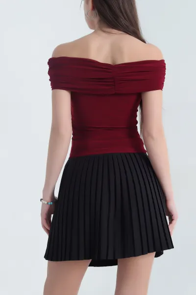 Bordo Madonna Yaka Sendy Kadın Bluz 342954