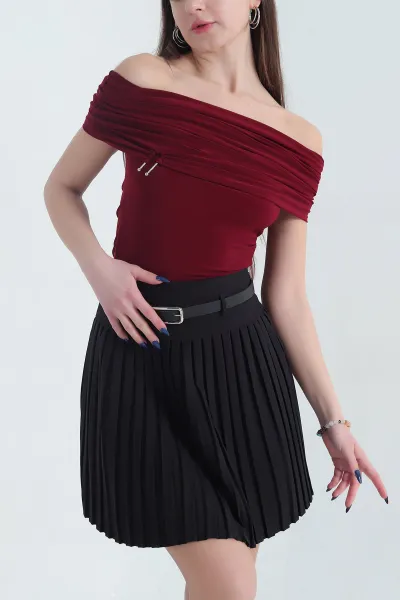Bordo Madonna Yaka Sendy Kadın Bluz 342954