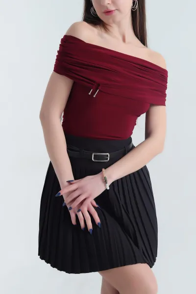 Bordo Madonna Yaka Sendy Kadın Bluz 342954