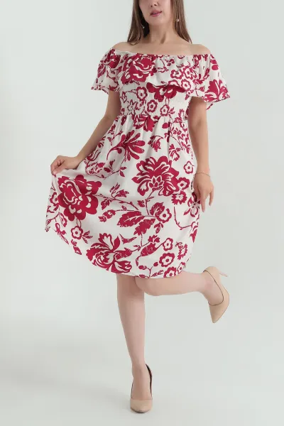 Bordo Madonna Yaka Terikoton Kadın Elbise 373660