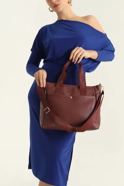 Bordo Mıknatıs Kapaklı Fermuarlı Kadın El Kol ve Omuz Çantası 312789