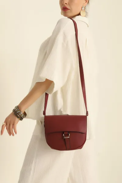 Bordo Mıknatıs Kapaklı Halkalı Omuz Çantası 281309
