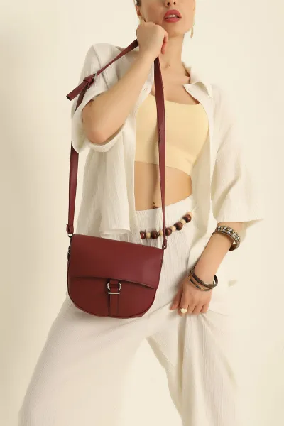 Bordo Mıknatıs Kapaklı Halkalı Omuz Çantası 281309