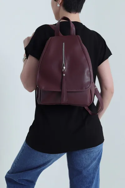 Bordo Mıknatıs Kapaklı Kadın Sırt Çantası 455793