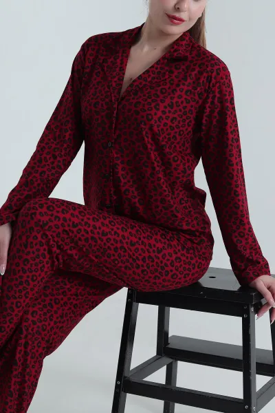 Bordo Milan Soft Düğmeli Kadın Pijama Takımı 488925