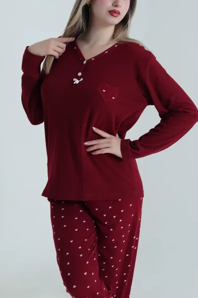 Bordo Milan Soft Fiyonklu Kadın Pijama Takımı 488922