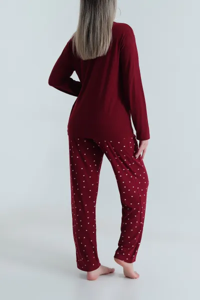 Bordo Milan Soft Fiyonklu Kadın Pijama Takımı 488922