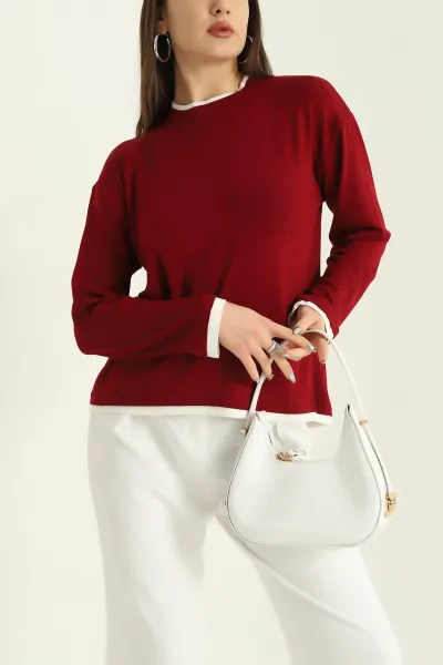 Bordo Modal Bisiklet Yaka Likralı Bluz 327334