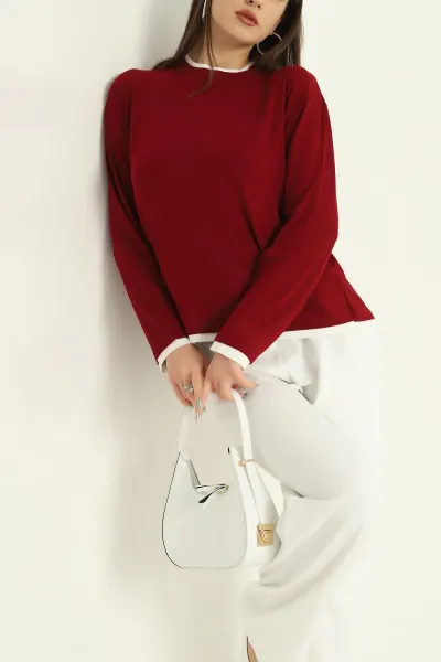 Bordo Modal Bisiklet Yaka Likralı Bluz 327334