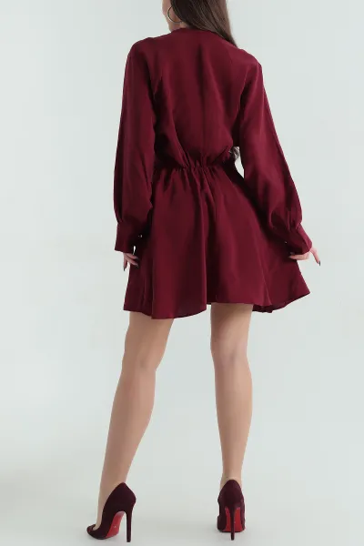 Bordo Modal Boydan Düğmeli Elbise 336922