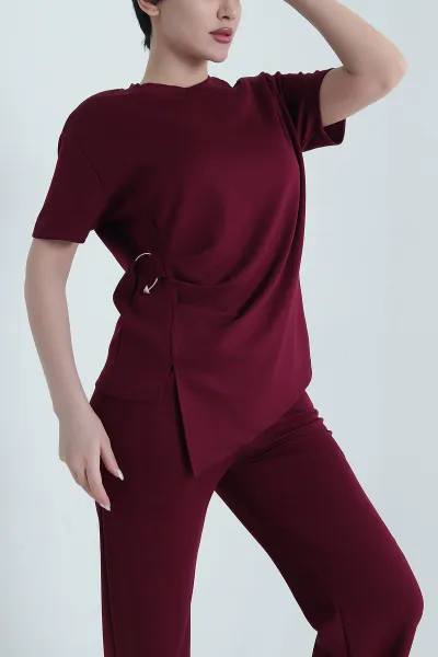 Bordo Modal Halka Tasarım Kadın İkili Takım 446590