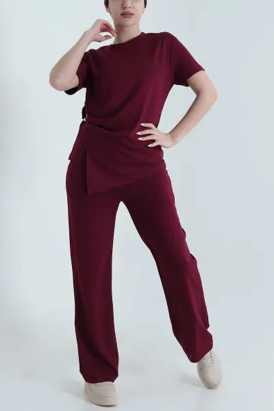 Bordo Modal Halka Tasarım Kadın İkili Takım 446590
