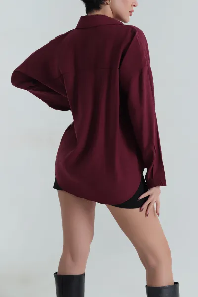 Bordo Modal Kadın Gömlek 409109