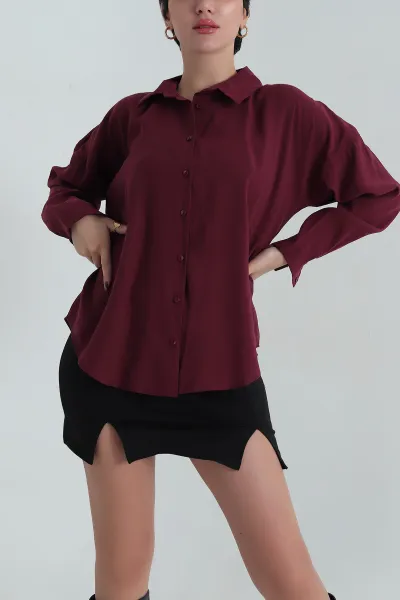 Bordo Modal Kadın Gömlek 409109