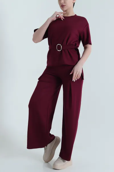 Bordo Modal Kemerli Kadın İkili Takım 446573