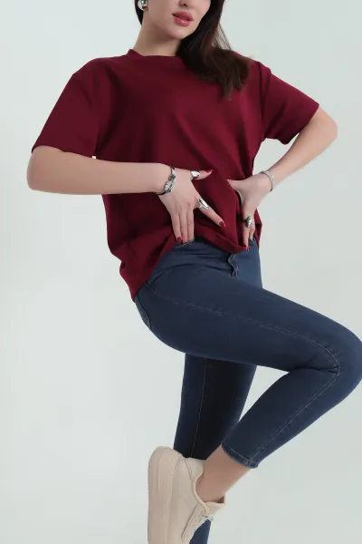 Bordo Modal Kumaş Tişört 337032