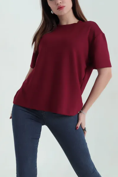 Bordo Modal Kumaş Tişört 337032