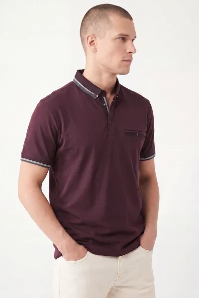 Bordo Modal Kumaş Cep Detaylı Erkek Tişört 467610