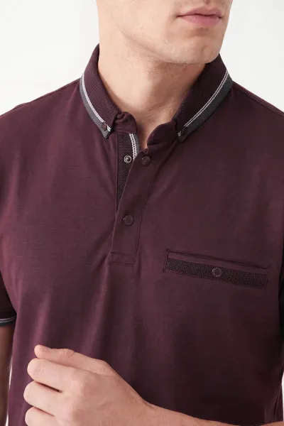 Bordo Modal Kumaş Cep Detaylı Erkek Tişört 467610