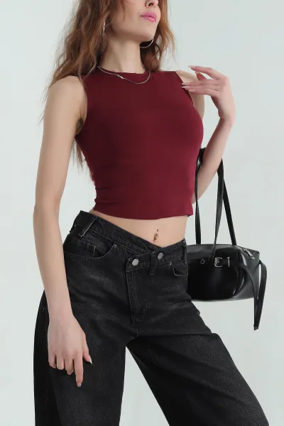 Bordo Modal Likralı Kadın Atlet 357836