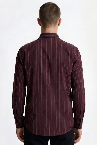 Bordo Modal Uzun Kol Çizgili Erkek Gömlek 419257