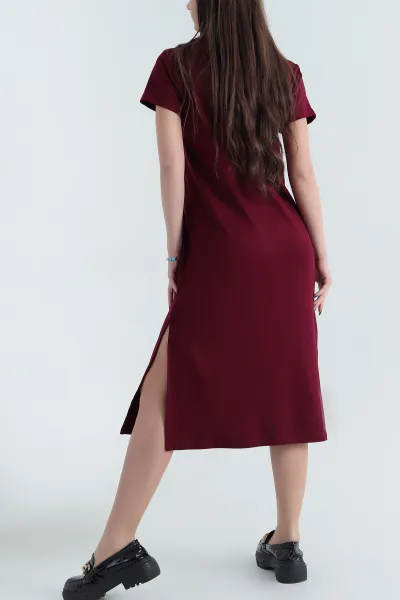 Bordo Modal V Yaka Elbise 338576