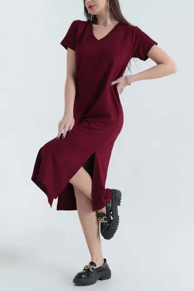 bordo-modal-v-yaka-elbise-338576