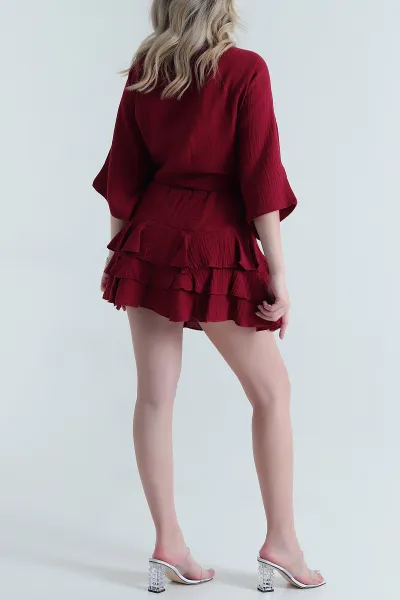 Bordo Müslin Keten Kadın İkili Takım 460444