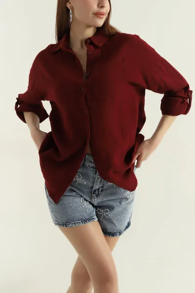 bordo-muslin-keten-tek-cep-kadin-gomlek-362660