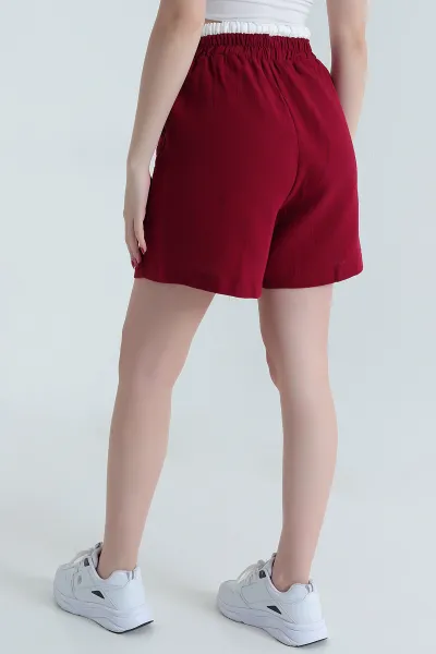 Bordo Müslin Kumaş Kadın Şort 468286