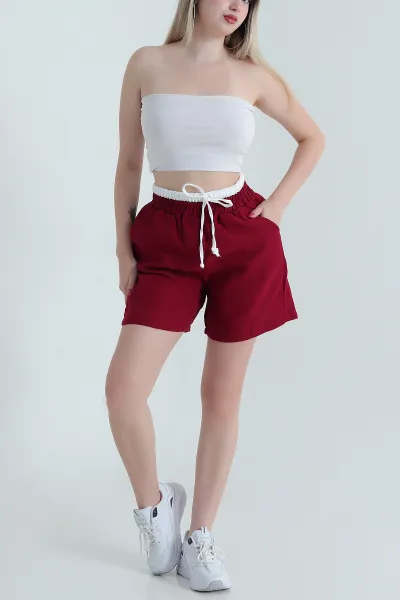 Bordo Müslin Kumaş Kadın Şort 468286