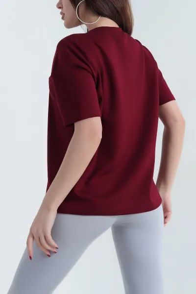 Bordo Nakış Detay Modal Kumaş Bluz 340730