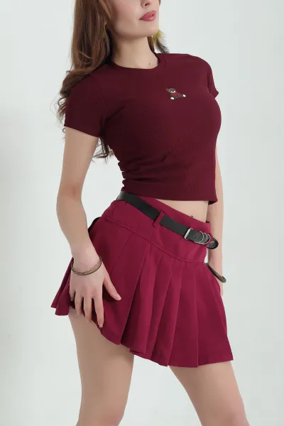 Bordo Nakış İşlemeli Ottman Bluz 335001
