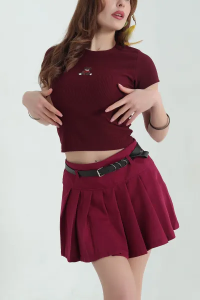 Bordo Nakış İşlemeli Ottman Bluz 335001