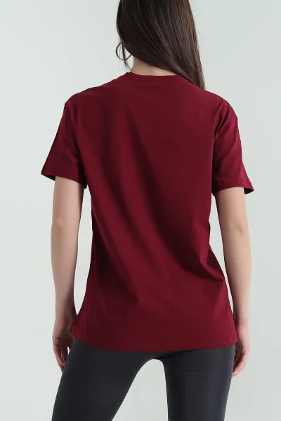 Bordo Nakış İşlemeli Süprem Kadın Tişört 354486
