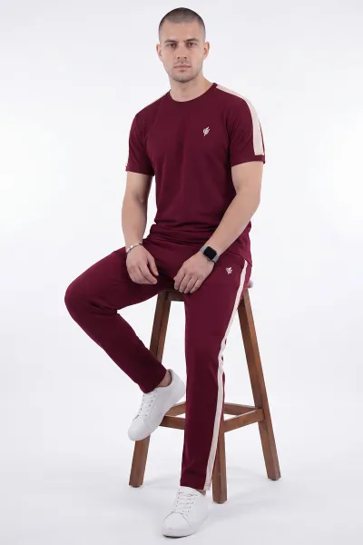 Bordo Nakışlı Bisiklet Yaka Erkek İkili Takım 471756