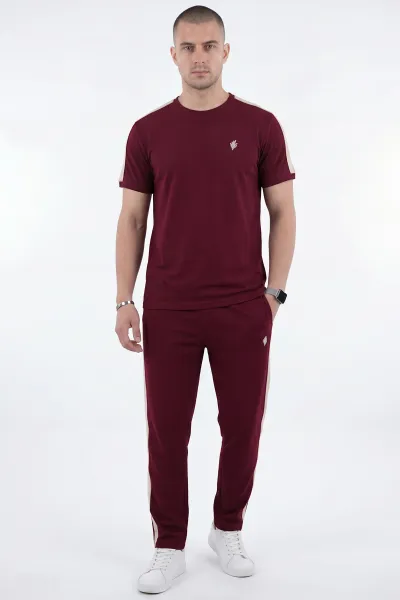 Bordo Nakışlı Bisiklet Yaka Erkek İkili Takım 471756
