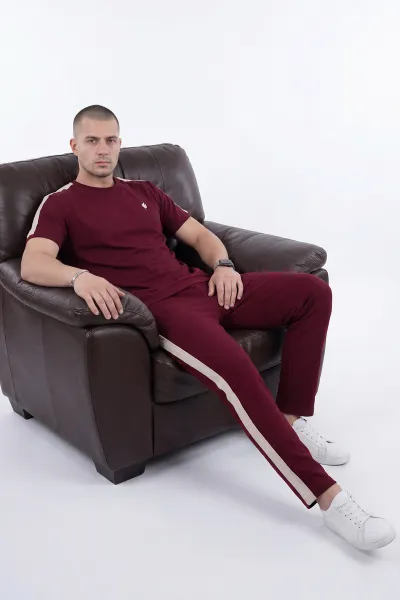 Bordo Nakışlı Bisiklet Yaka Erkek İkili Takım 471756