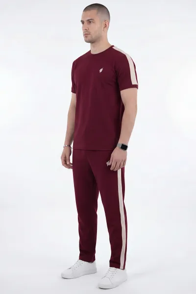 Bordo Nakışlı Bisiklet Yaka Erkek İkili Takım 471756