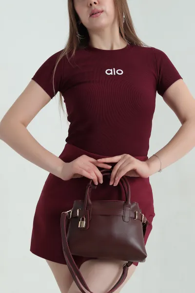 Bordo Nakışlı Bisiklet Yaka Ottoman Kadın Bluz 346351