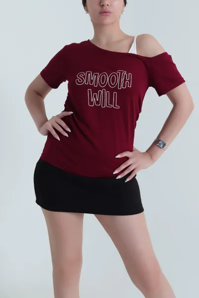 Bordo Nakışlı İki İp Kadın Bluz 464547