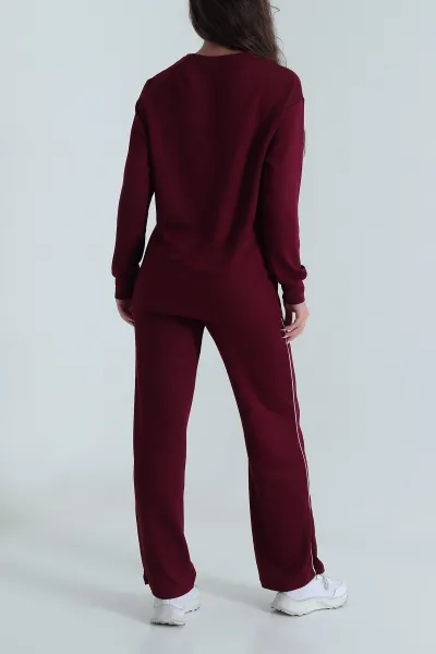 Bordo Nakışlı Kristal Kadın İkili Takım 485538
