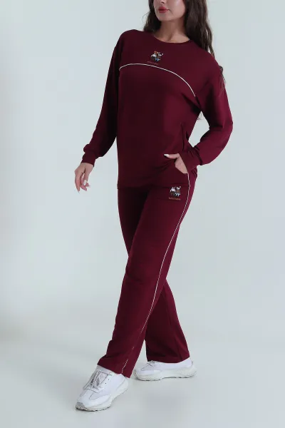 Bordo Nakışlı Kristal Kadın İkili Takım 485538
