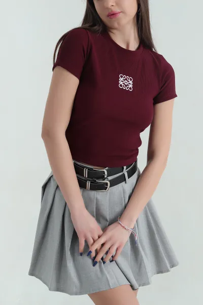 Bordo Nakışlı Ottoman Kadın Bluz 349881