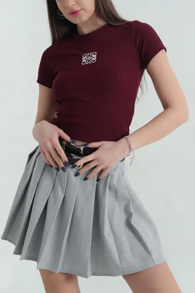 Bordo Nakışlı Ottoman Kadın Bluz 349881