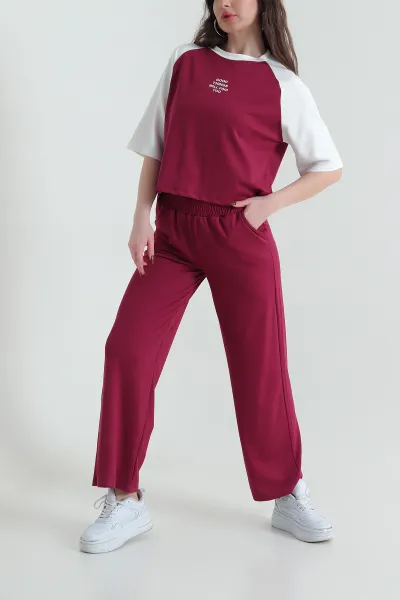 Bordo Nakışlı Oysho Kadın İkili Takım 433887