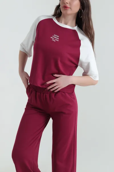 Bordo Nakışlı Oysho Kadın İkili Takım 433887